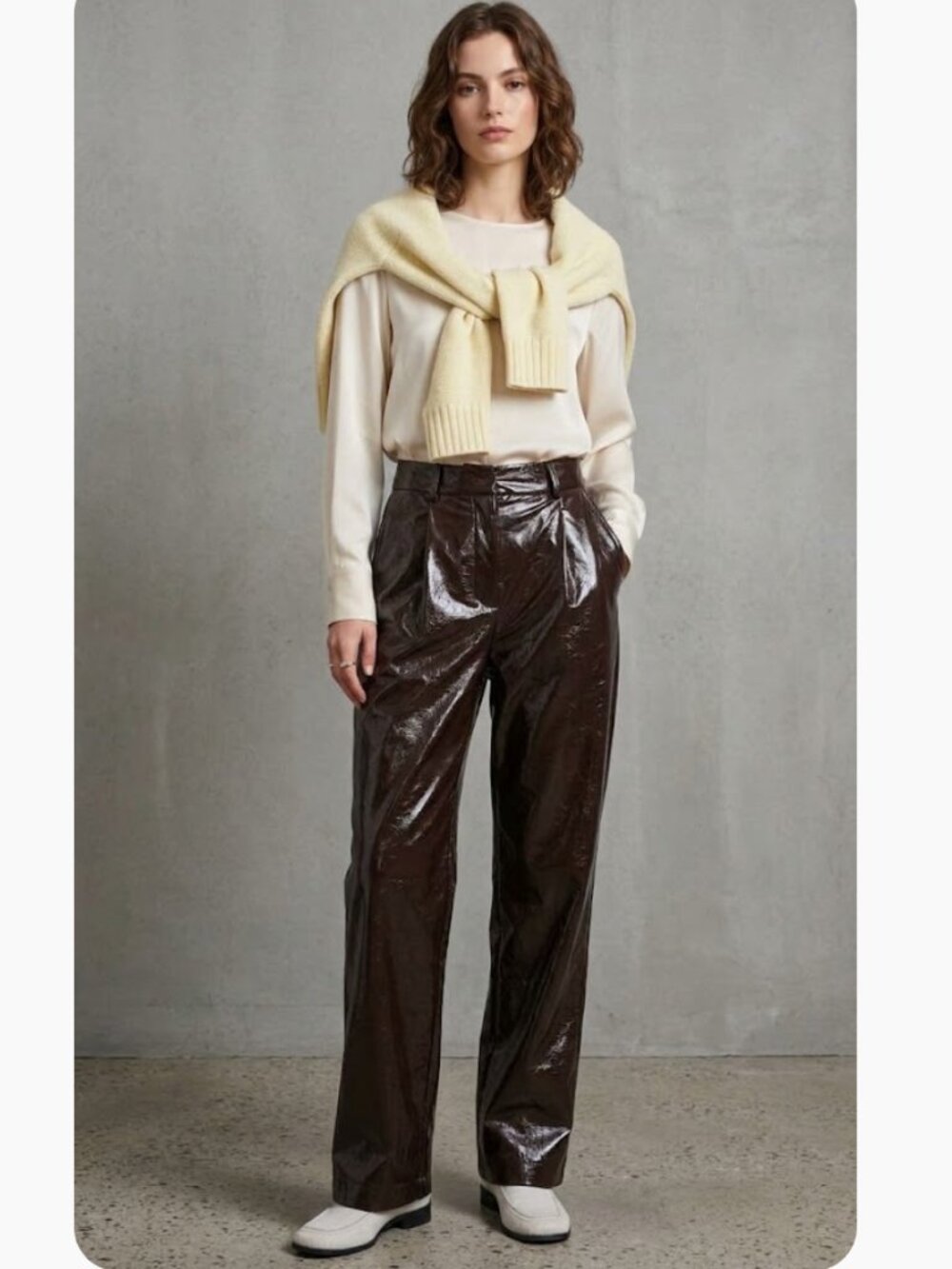 NWT Topshop Pleat Front Straight Leg Faux Leather Pants $8.49  8 US , BROWN